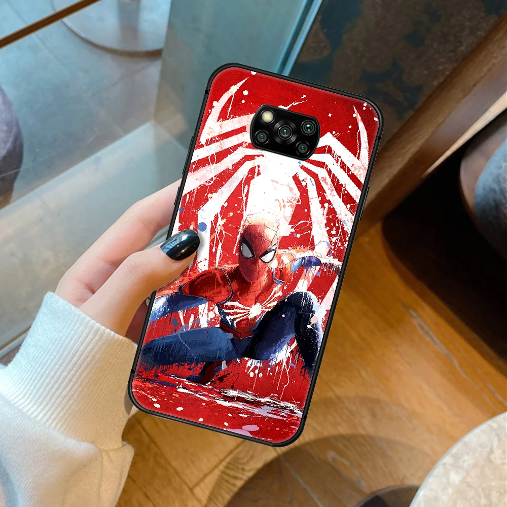 

S-Spiders man SuperHero Phone Case For Xiaomi Mi 8 9 Note 10 A2 A3 9T 10T 11 Poco x3 Lite Pro Ultra black Funda 3D Hoesjes Tpu