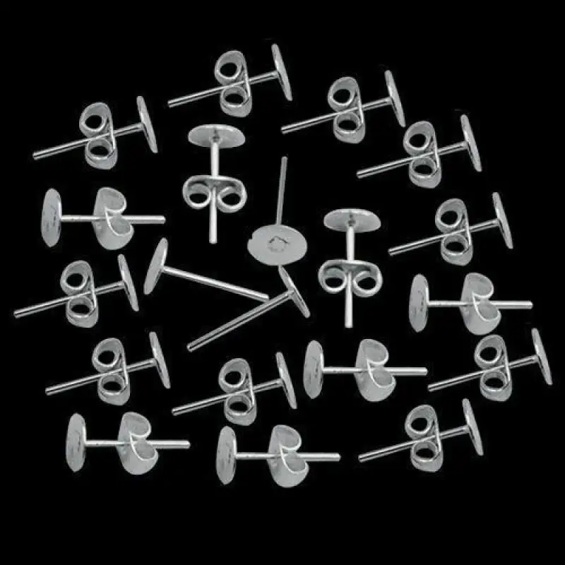

100pcs 4/6/8mm Flat Pad Plated Ear Nut Earring Post Stud + Scroll Back Findings