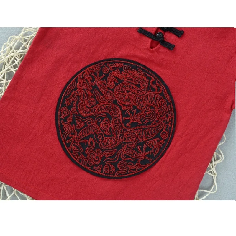 Традиционная Футболка с вышивкой для маленьких мальчиков и девочек в китайском