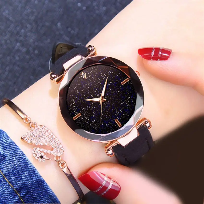 

Ladies Starry Sky Quartz Watch For Women Luxury Leather Strap Wristwatch Fashion Casual Small Dial Watches Clock