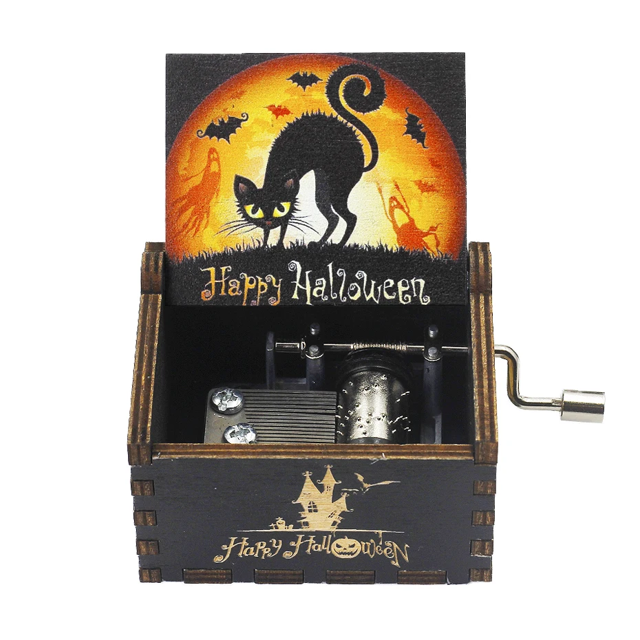

Christmas Gift Antique Carved Wooden Hand-Cranked Music Box Theme Halloween Birthday Present Casket Decoration