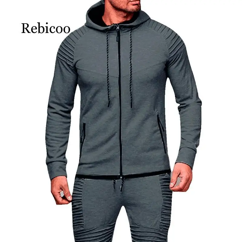 

2019 Pleated Fashion Hoodies jacket Autumn Men Outdoor sports Sweatshirts Tops Male Warm Cardigan Streetwear clothes