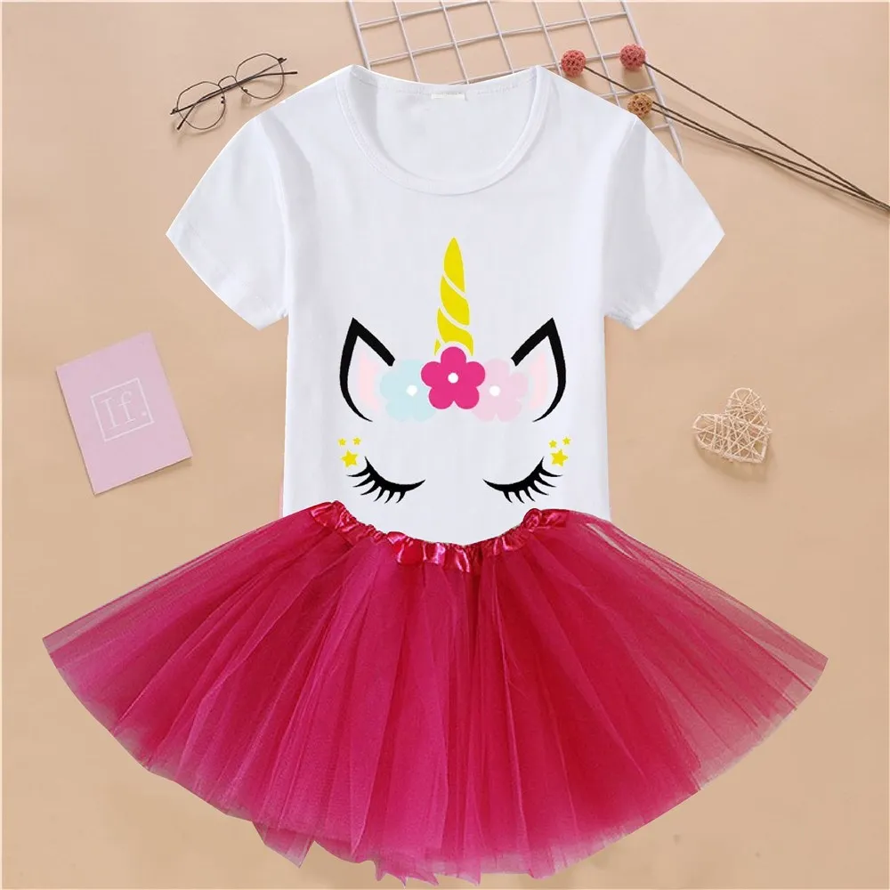 Детская одежда повседневный комплект из 2 предметов футболка с единорогом и юбка
