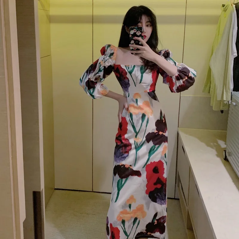 Женское винтажное платье-карандаш элегантные узкие Макси-платья с квадратным