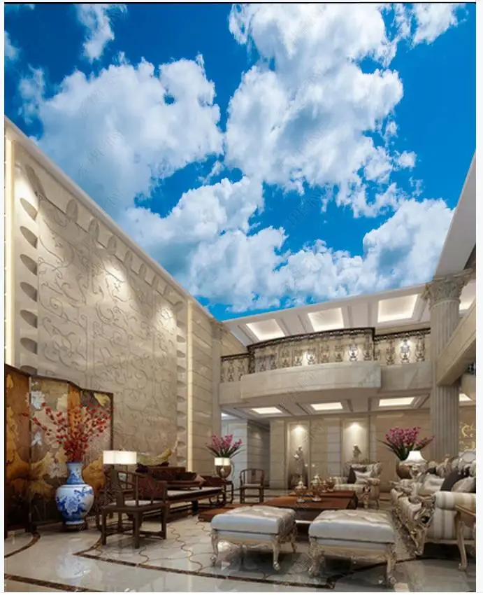

Custom ceiling wallpaper 3d zenith mural wallpaper for walls 3d Modern sky hd blue sky and white clouds ceiling zenith mural