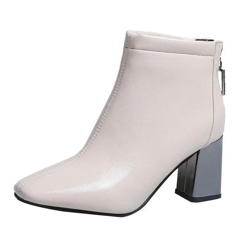 

Женские ботинки на высоком квадратном каблуке, телесного цвета, на молнии сзади, до щиколотки, на массивном каблуке, мартинсы, ботинок Челси,...