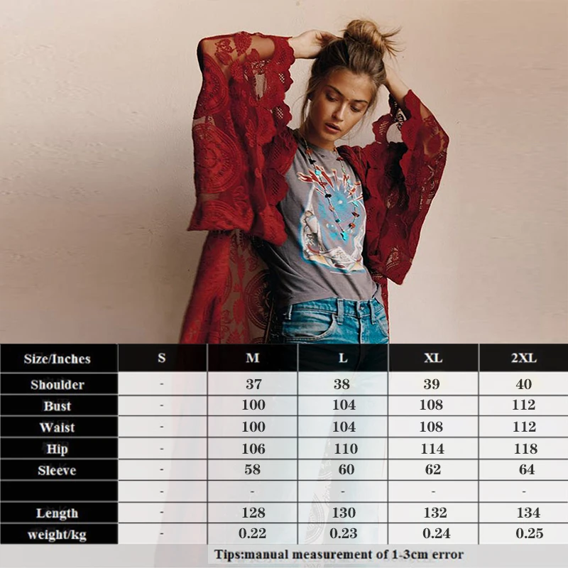 Женский Длинный кружевной кардиган с рукавами фонариками для пляжного