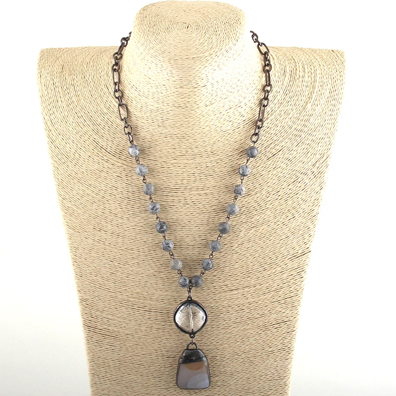 Женское колье чокер с подвеской ожерелье из натурального полудрагоценного камня