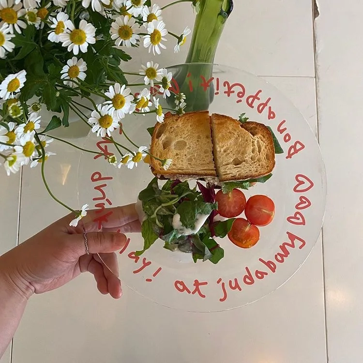 

Glass Plate Sushi Plate Glass Cake Plate Transparent Dessert Tray Letter Pattern Cute Plate