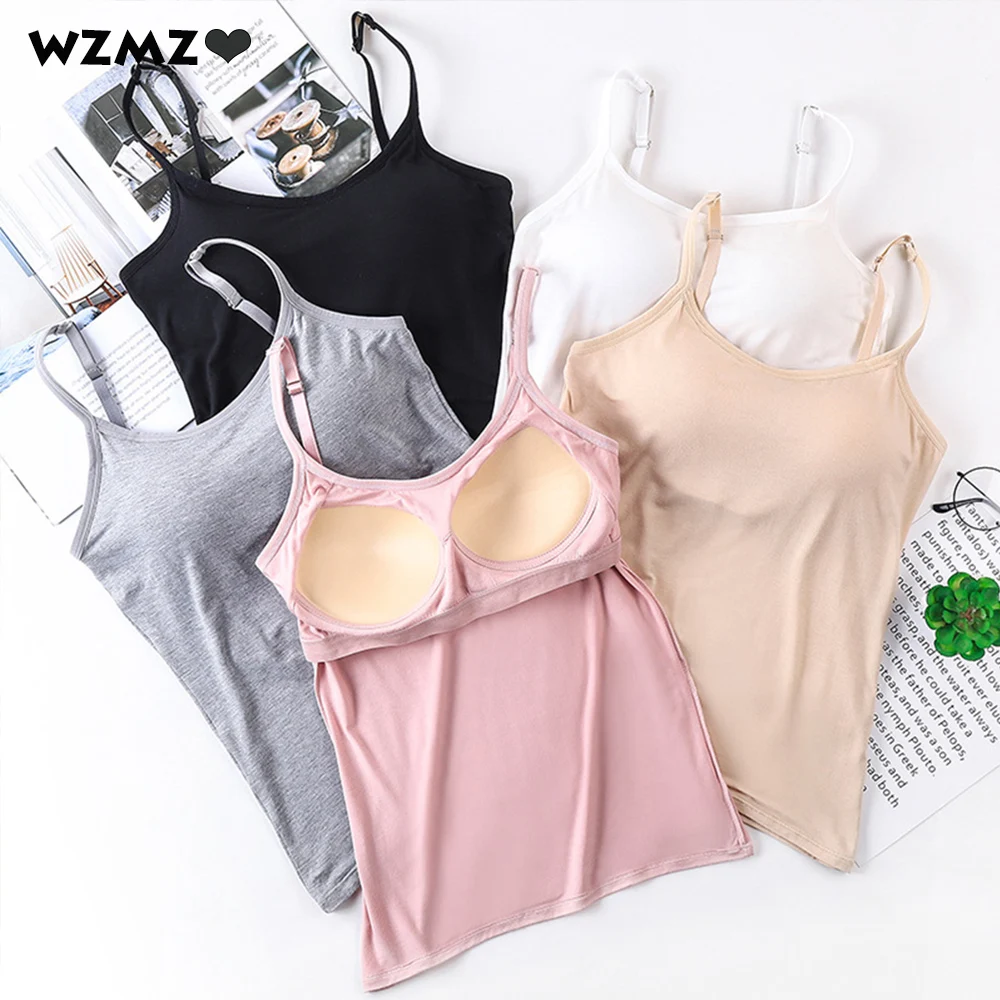 

Summer Women's T-shirt Tank Top Wire Free Push Up Padded Top Women Cotton Crop Tops Comfort Adjusted Strap Slim Vest Camisole