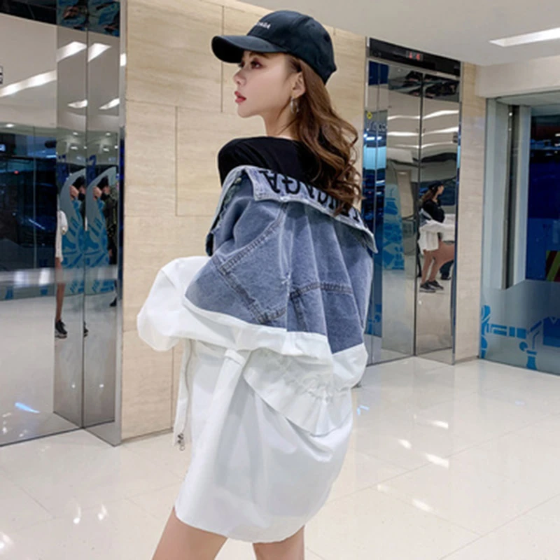 Женская джинсовая ветровка на завязках повседневное Свободное пальто