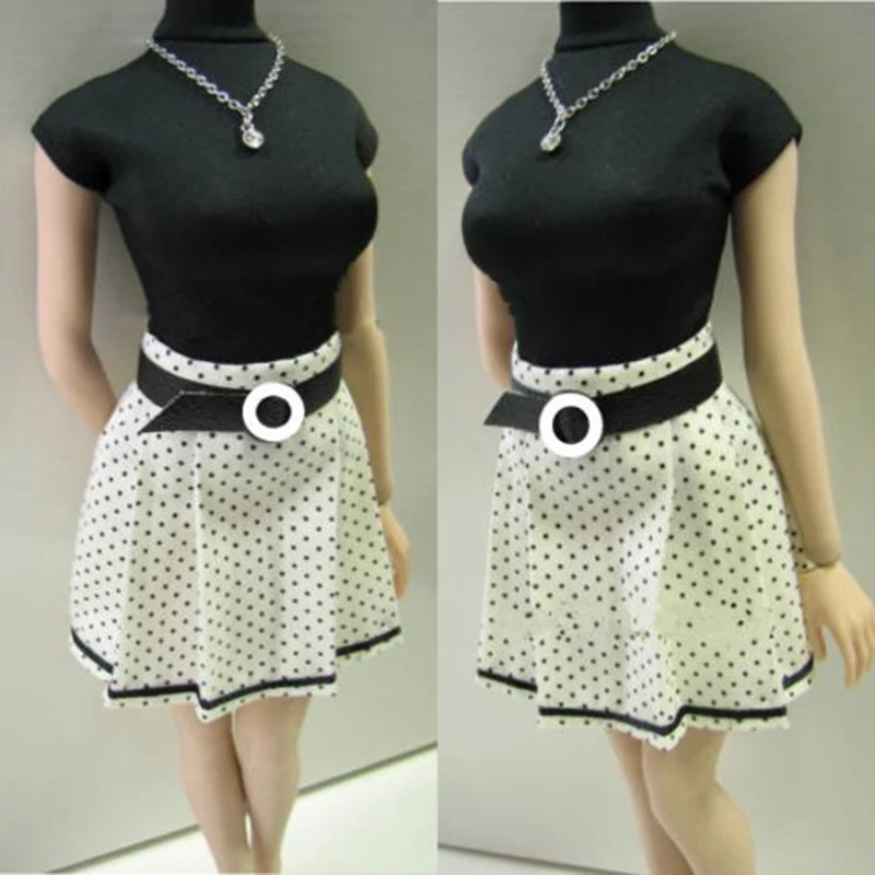 

1/6 Scale PL34＆PL06 Lady Elegant Suit Top Polka Dot Skirt Belt Clothes Fit 12" Female Action Figure Body Doll
