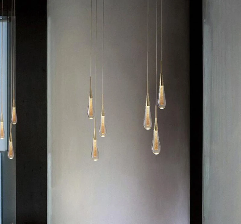 Lámpara colgante de cristal con forma de gota de agua dorada, lámparas LED de lujo de estilo europeo, iluminación interior de cristal moderna para restaurante
