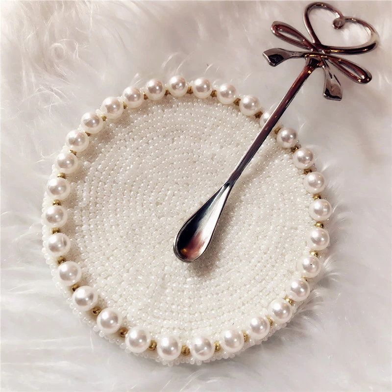 Жемчужные салфетки ручной работы для чашек романтичные коврики обеденного стола