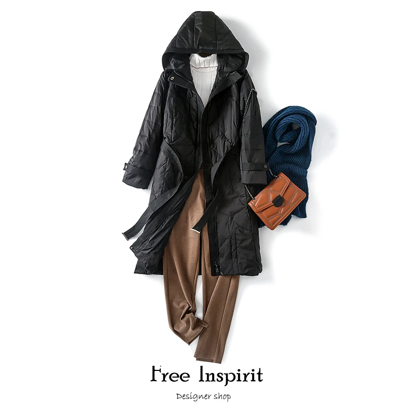 Женский пуховик с 90% пухом белой утки длинная парка капюшоном зимняя верхняя