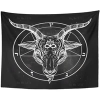 Goat Head Pentagram With Demon Baphomet Satanic Tattoo Retro Wall Hanging Tapestry For Home Dorm Room Decor