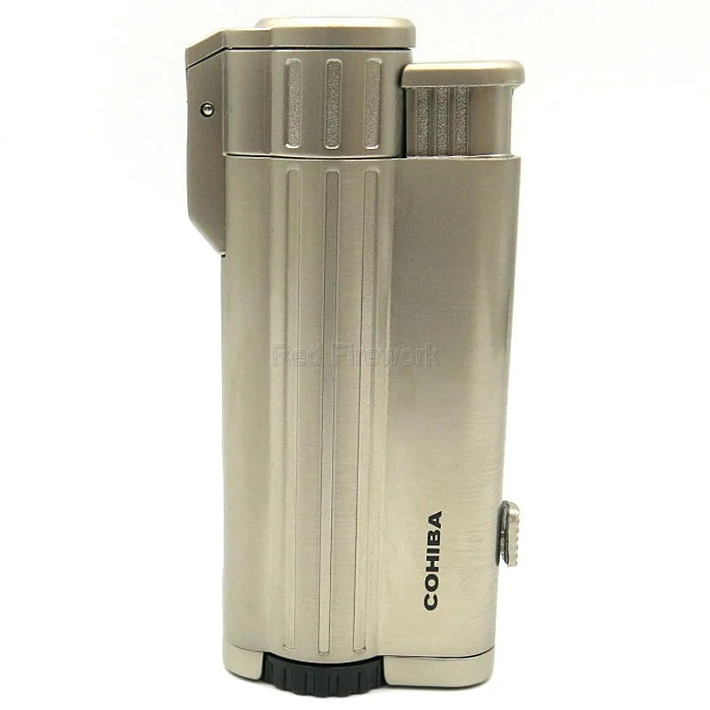 Silver COHIBA курительные гаджеты, металлические ветрозащитные многоразовые зажигалки для сигарет, 3 фонарь, Высококачественные Зажигалки для сигар с подарочной коробкой - Цвет: Silver