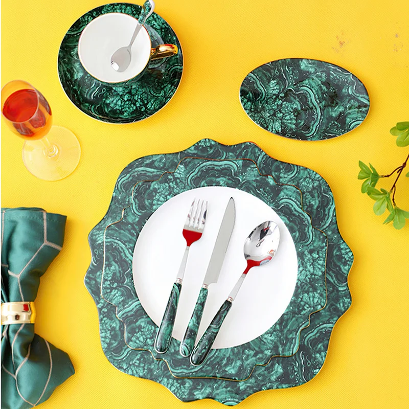 Керамическая круглая зеленая чашка обеденная тарелка столовая посуда дюйма для