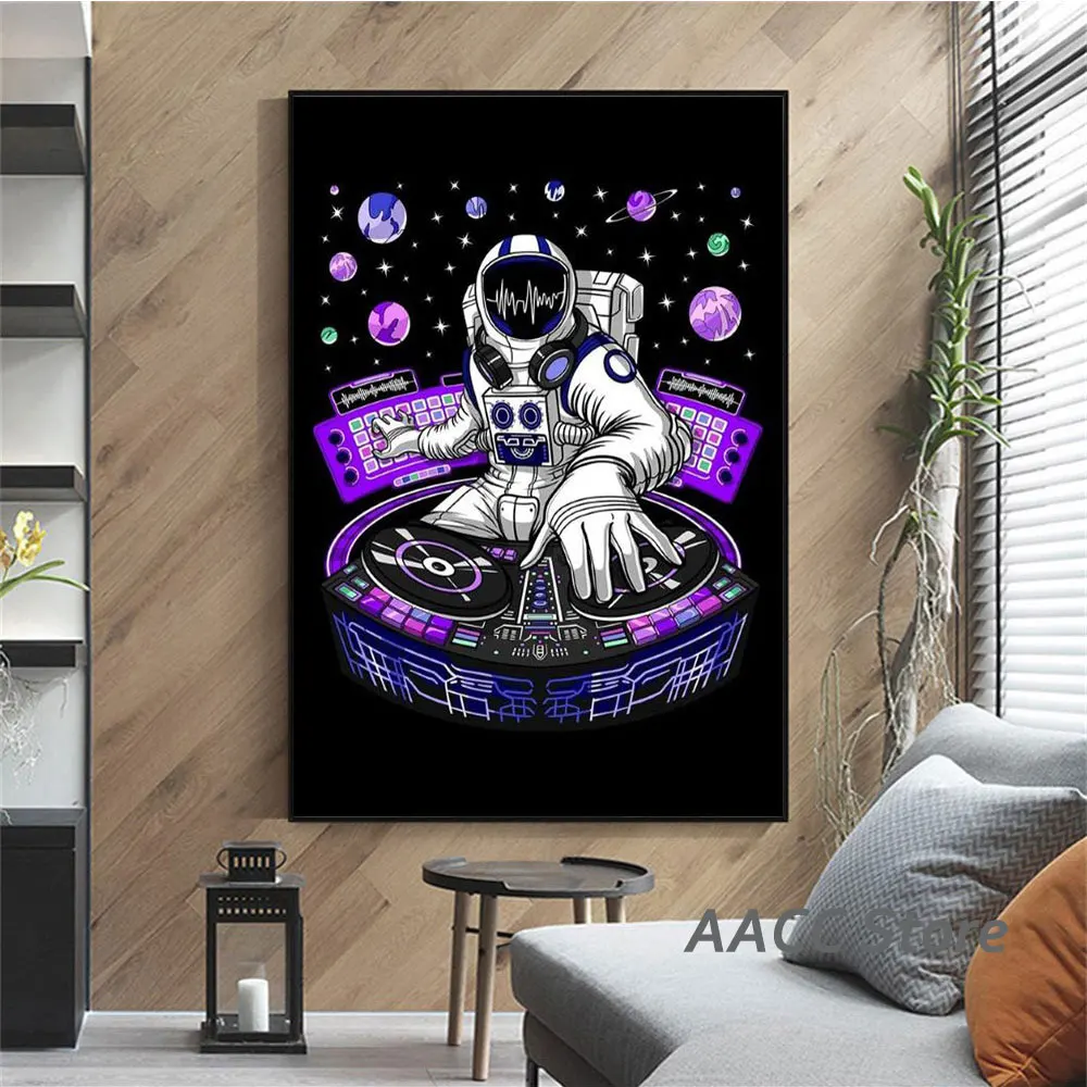 

Canvas Painting DJ Psychedelic Poster and Prints Space Astronaut Picture Wall Art Decor Gifts Techno Music Room Home Decoration