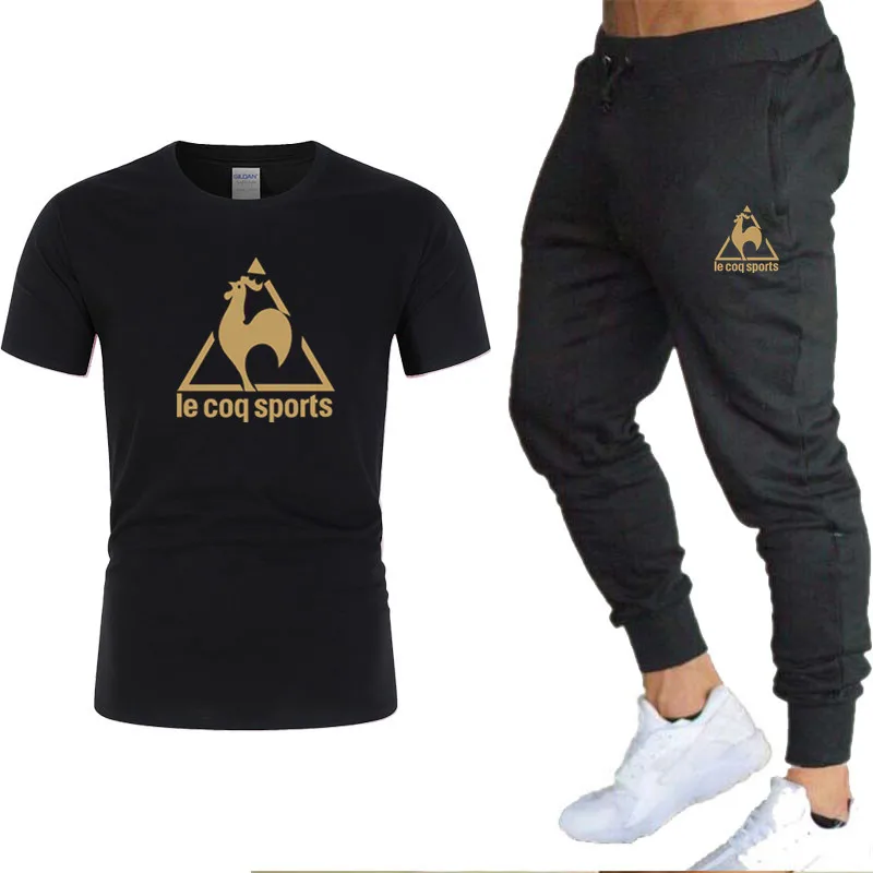 

Men's Sets Summer Cotton T-shirt + Black Trousers Two-piece Solid Color Printing Clothing Home Leisure Outdoor Activity Sets