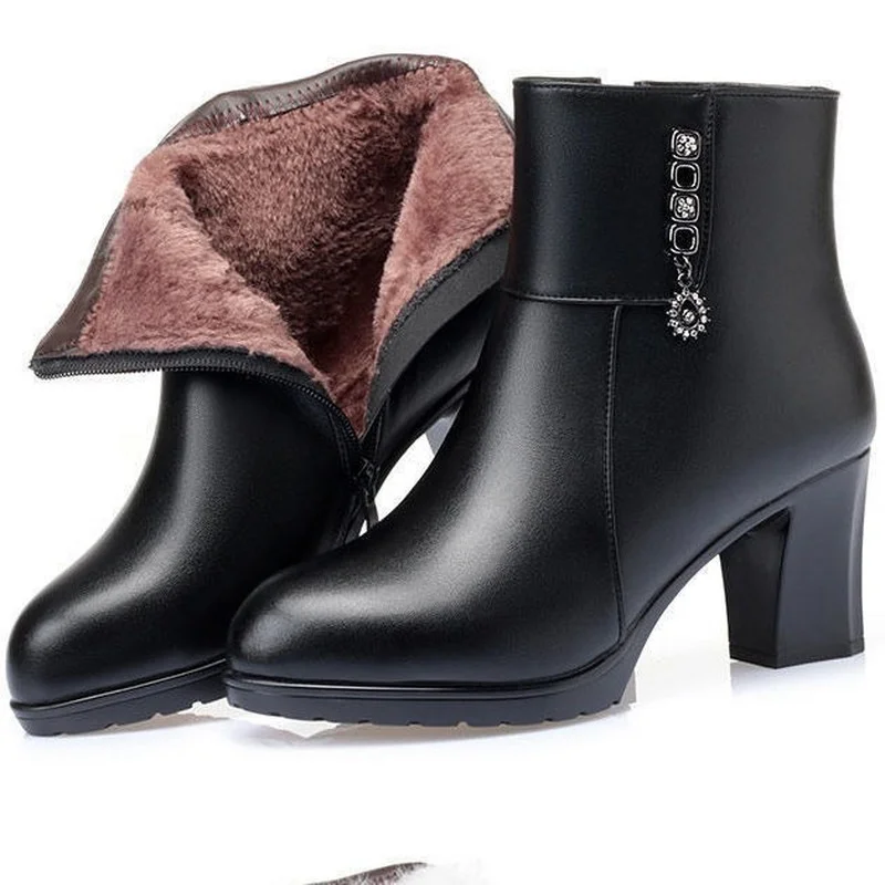 

Женские ботинки, зимние теплые ботинки из натуральной шерсти, модная обувь, женские ботинки на высоком каблуке с боковой молнией, женские бо...