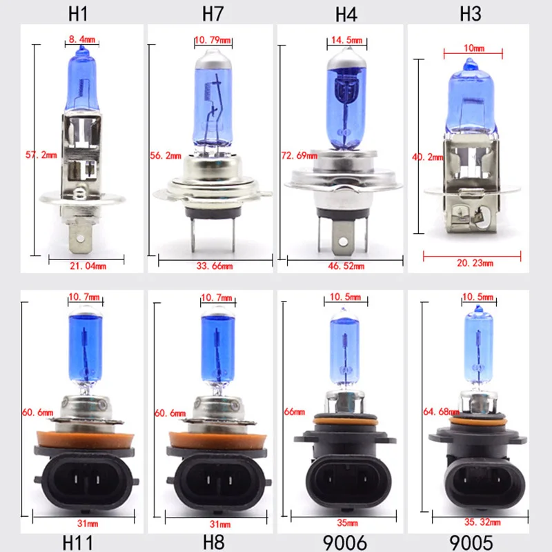 

2PCS Super White Halogen Bulb H1 H3 H4 H7 H8 H9 H11 9005 HB3 9006 HB4 12V 100W 5000K Quartz Glass Car Headlight Lamp