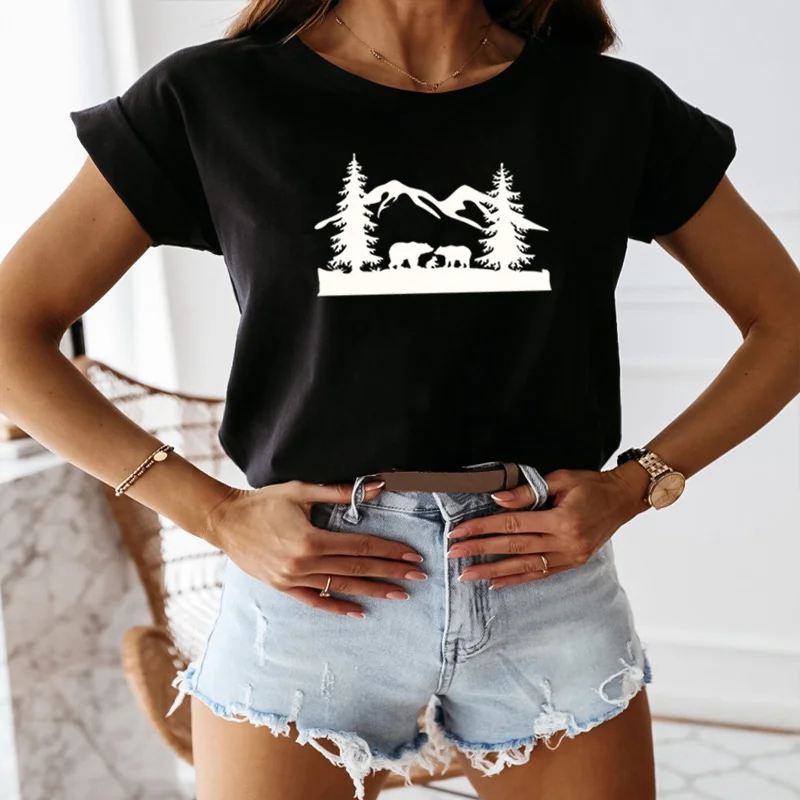 

Женская футболка с коротким рукавом и принтом, с круглым вырезом