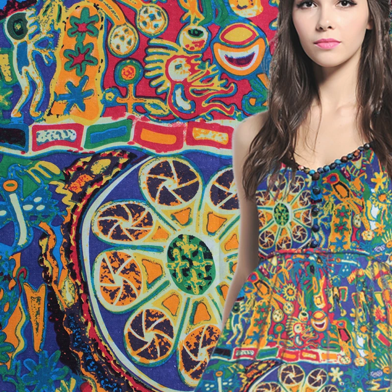 Печатные хлопково льняная ткань для пошива Винтаж собственноручных лоскутного