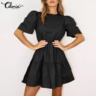 Женское модное однотонное Плиссированное мини-платье 2021 с пышными рукавами Celmia, летний Повседневный Сарафан с высокой талией, элегантные вечерние платья