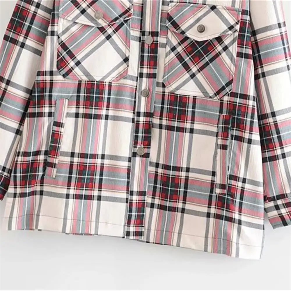 

Autumn 2019 women's new Lapel casual loose shirt coat retro plaid shirt long sleeve coat 08684835067