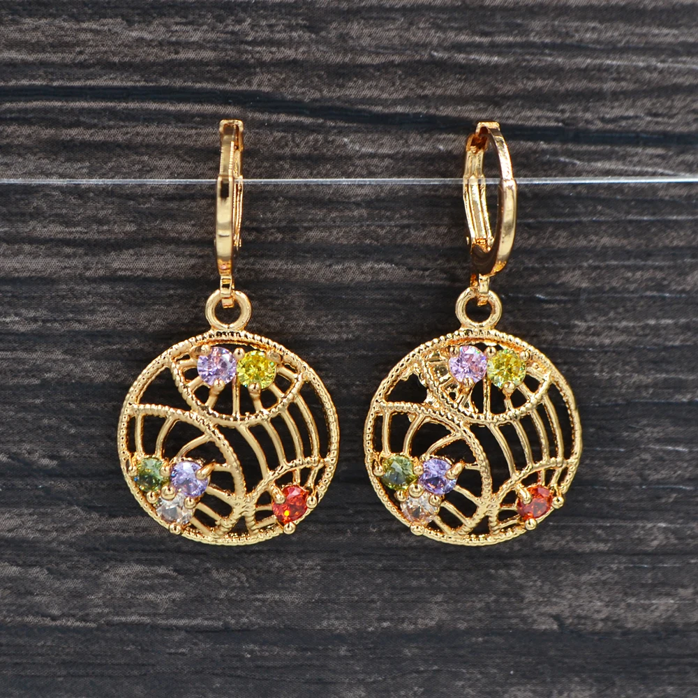 Модные женские разноцветные сферические висячие серьги с фианитом и