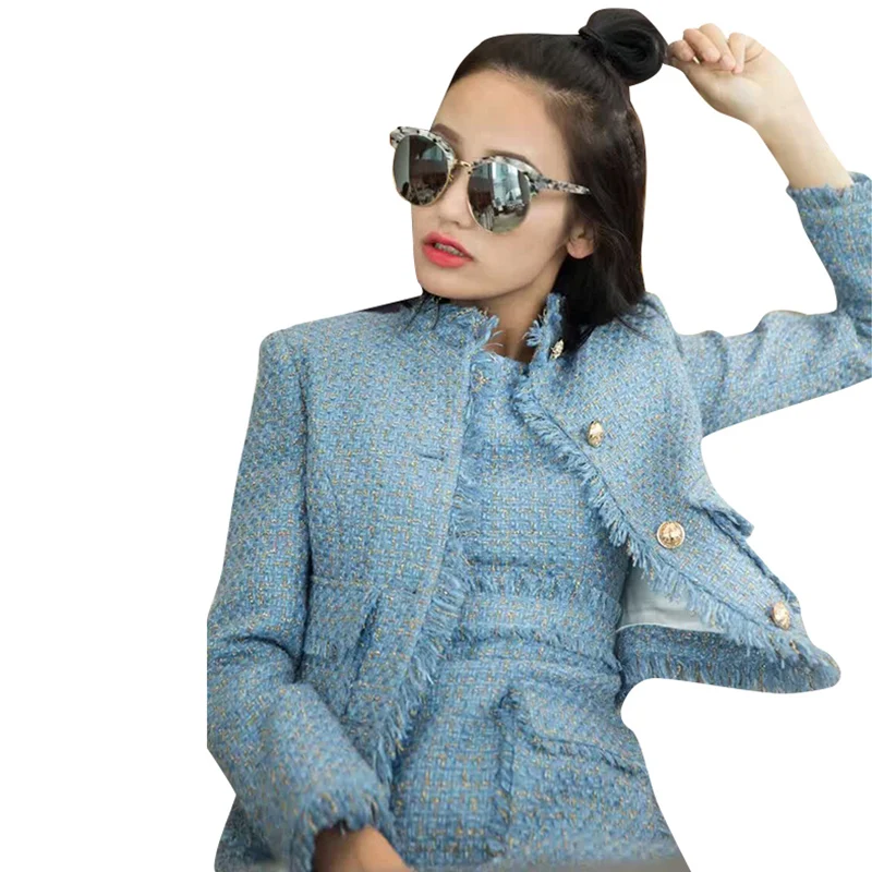 

New spring and autumn temperament celebrity small incense wind tweed jacket mid-length vest dress two-piece suit female clothing