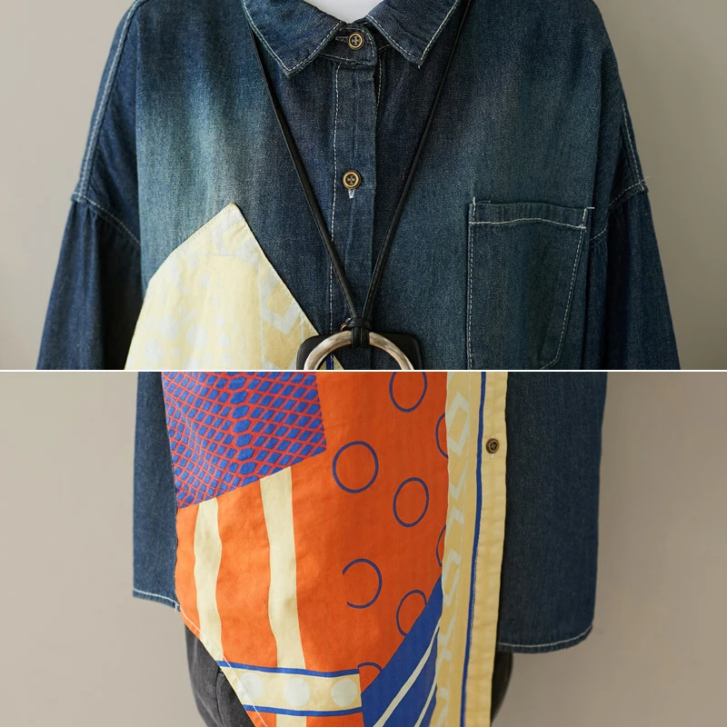 

NINI WONDERLAND 2021 Womem Patchwork Denim Coat Spring Autumn Asymmetry Long Cardgian Outerwear Loose Trench Coats Large Size