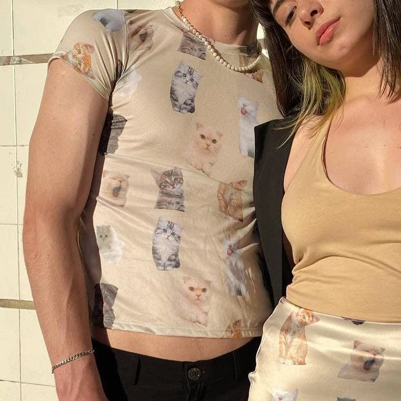 

SUCHCUTE Cartoon Print Cute Women Crop Tops Summer Streetwear Slim Outfits O-Neck Tshirts 90s Vintage Harajuku Skinny Tops Tee