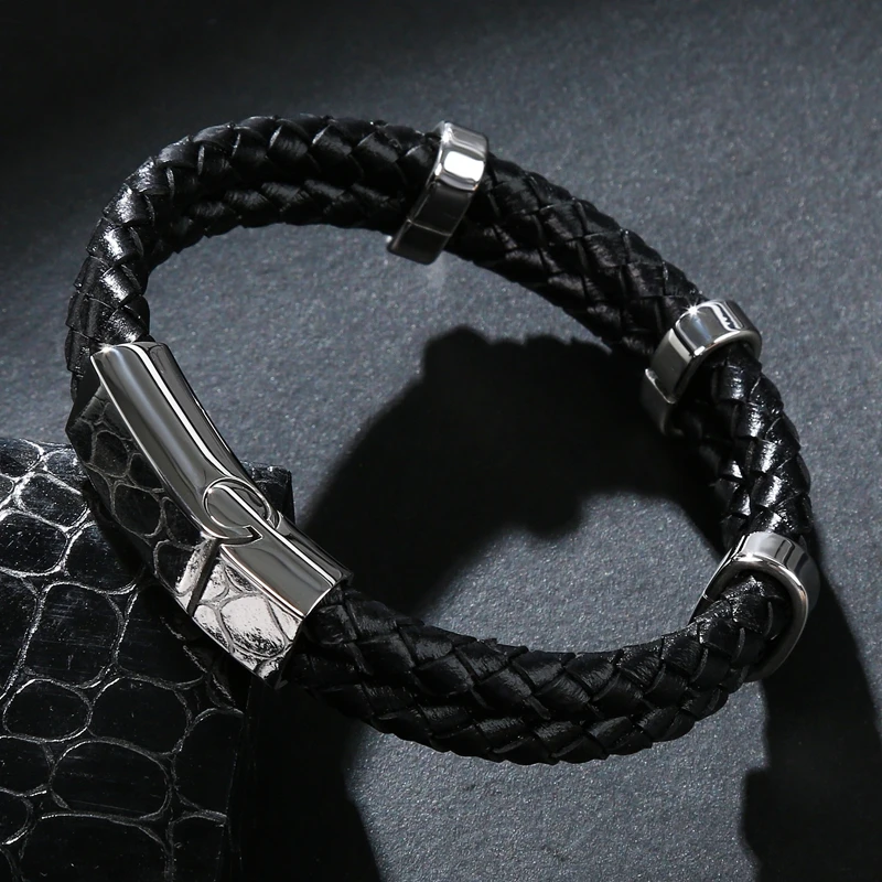 Кожаные браслеты ручной работы классический мужской браслет двойной круг