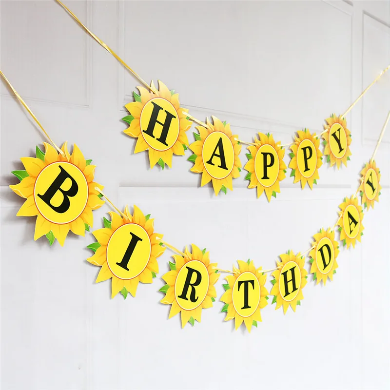 

New Sun Flower Birthday Decoration Banner Sunflower Card Ribbon Glitter Banner Baby Shower Child Birthday Party Decoration