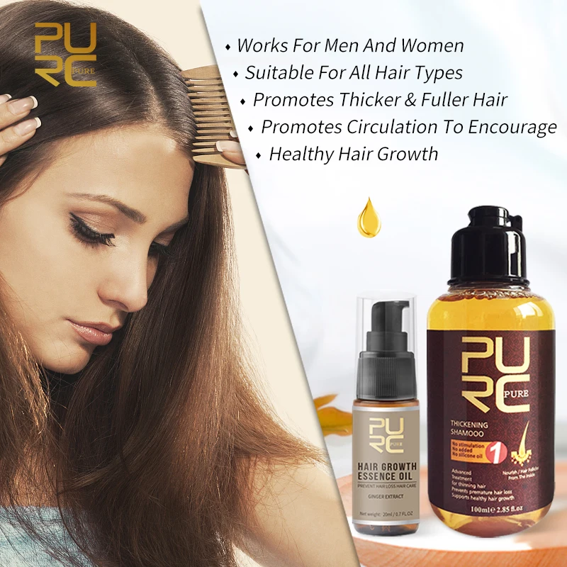 

PURC Ginger Hair Growth Products Thickener Shampoo Oil Hair Scalp Treatments Care Serum Hair Growth Shampoo Set For Women Men