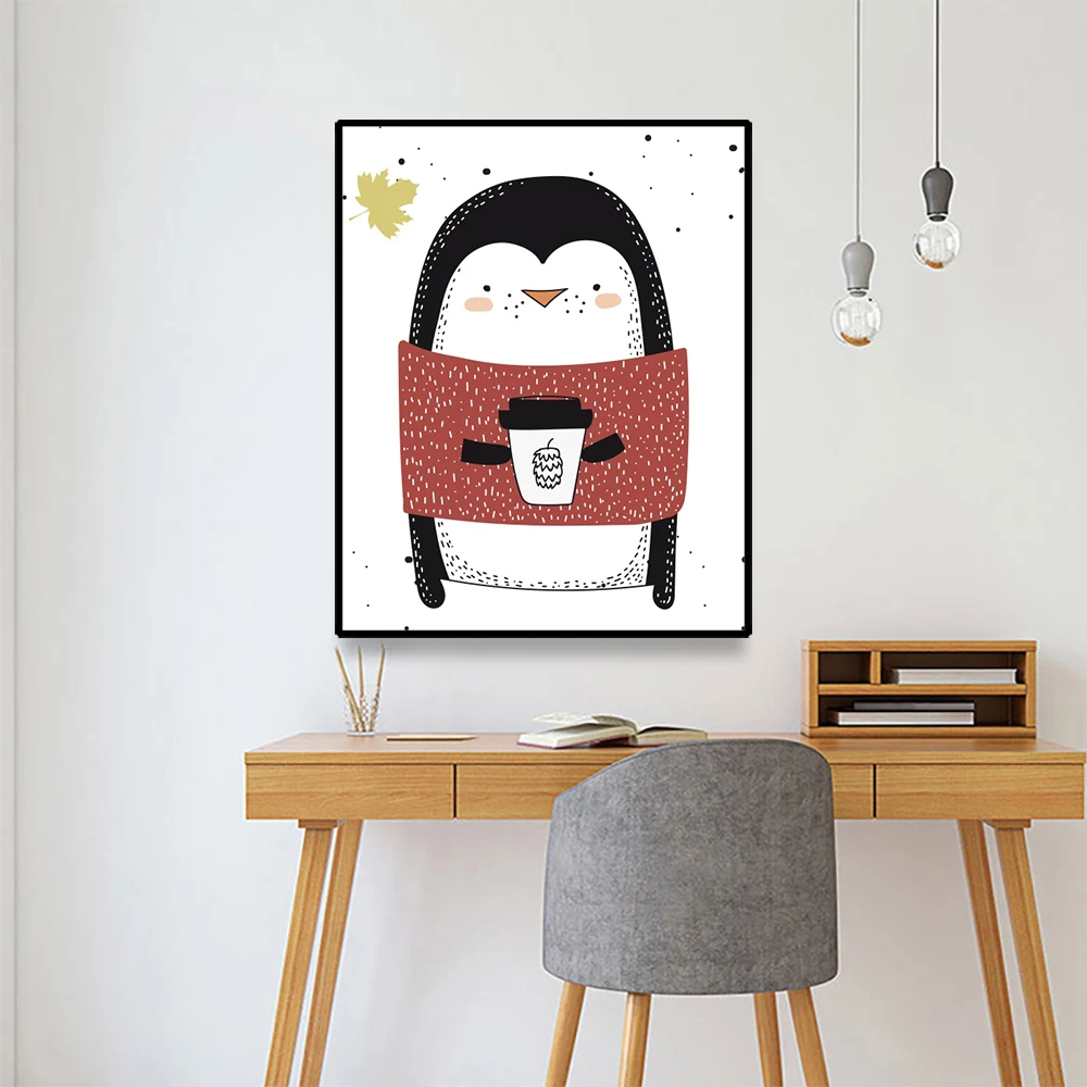 Холст плакат живопись Пингвин держать горячий напиток приветствие Творческий