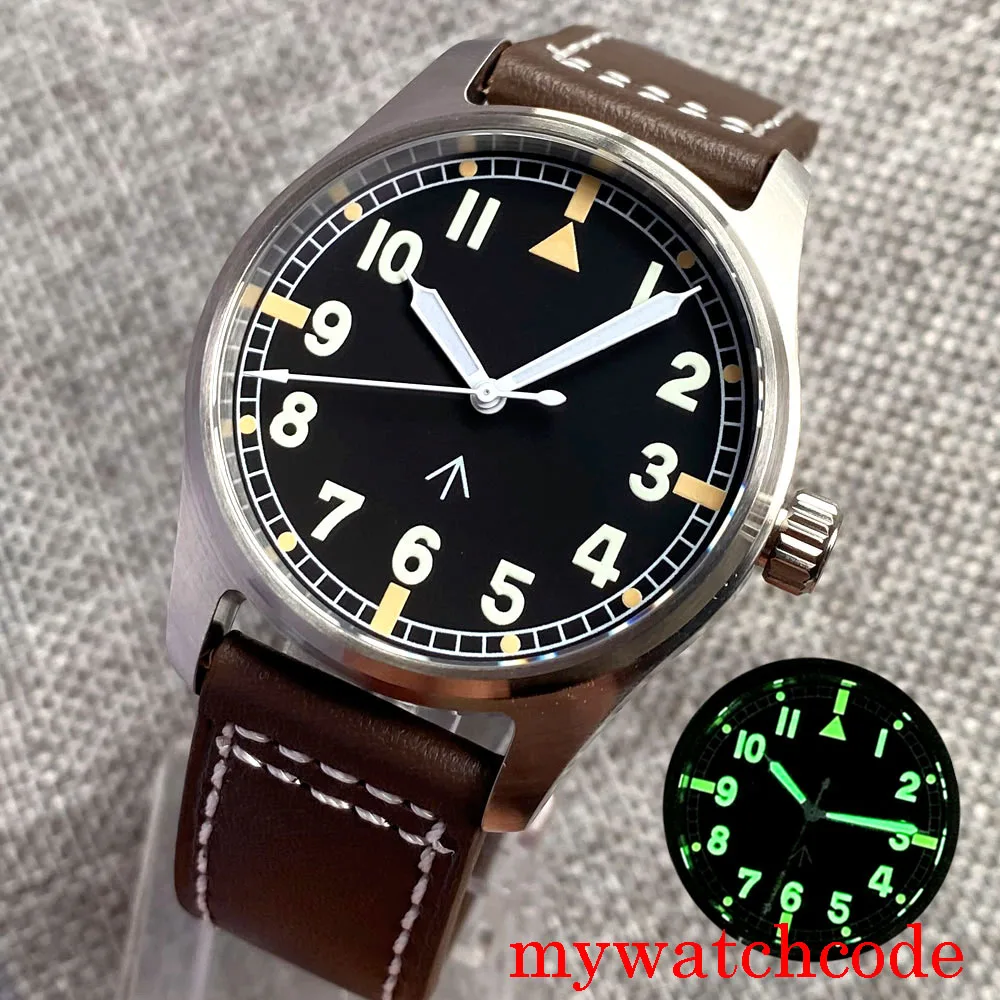 39mm Tandorio NH35A Brushed Diving Automatic Men Watch Green luminous Dial And Hands Sapphire Glass 200m Waterproof Leather Band enlarge