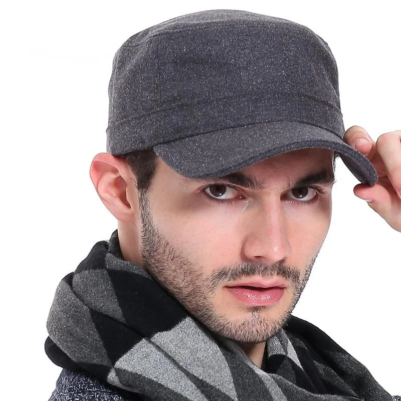 

Мужская фетровая Кепка в стиле милитари, теплая уличная Кепка с плоским верхом, большой размер, 56-60 см, Осень-зима 2021