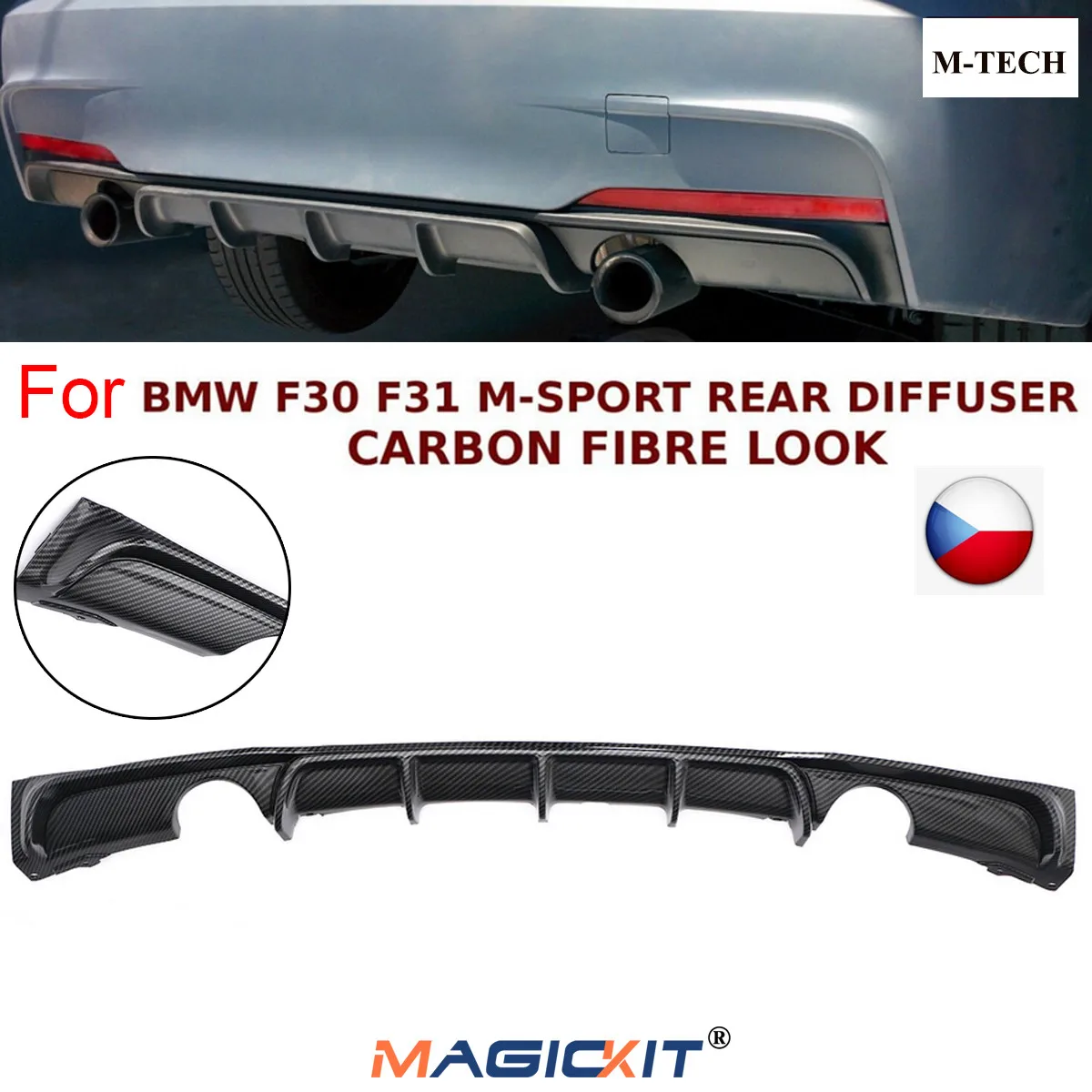 MagicKit For BMW F30 F31 328i M Sport 12-18 Rear Bumper Diffuser Lip Carbon Fiber Look | Bumpers