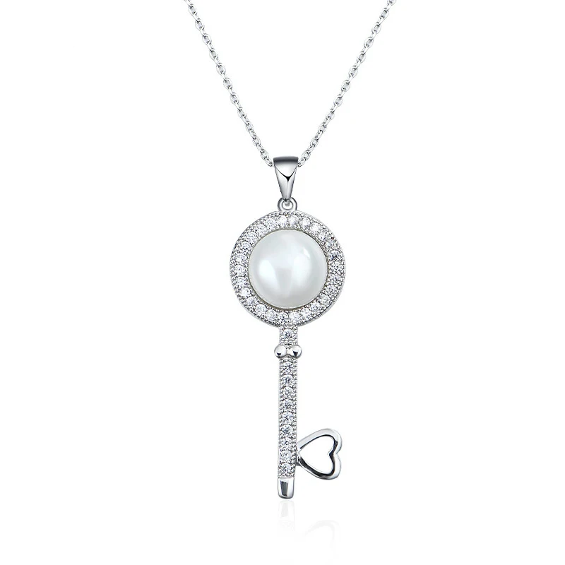 White Gold Juya Micro Pave Циркон модное индийское ожерелье с подвеской в виде ключа для женщин девочек подарок для свадьбы дня рождения ожерелье поставки - Окраска металла: White Gold