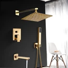 Роскошный золотистый современный скрытый душевой набор смеситель горячей и холодной воды значение латунь ультратонкая душевая головка 2 Way 3 Way кран для ванной комнаты