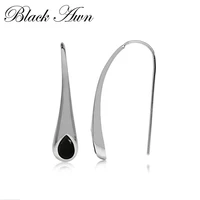 black awn new silver color jewelry engagement drop earrings for women black spinel female earring gift i178