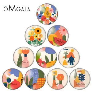 Абстрактная иллюстрация цветов, 10 шт., Смешанные Круглые Стеклянные Кабошоны для фото 12 мм18 мм20 мм25 мм, фурнитура для изготовления плоской задней части