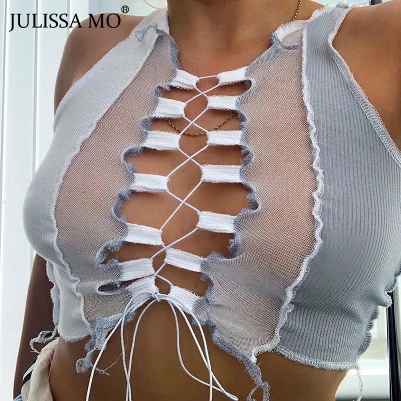 Женский прозрачный сетчатый топ JULISSA MO летний облегающий с вырезами уличная