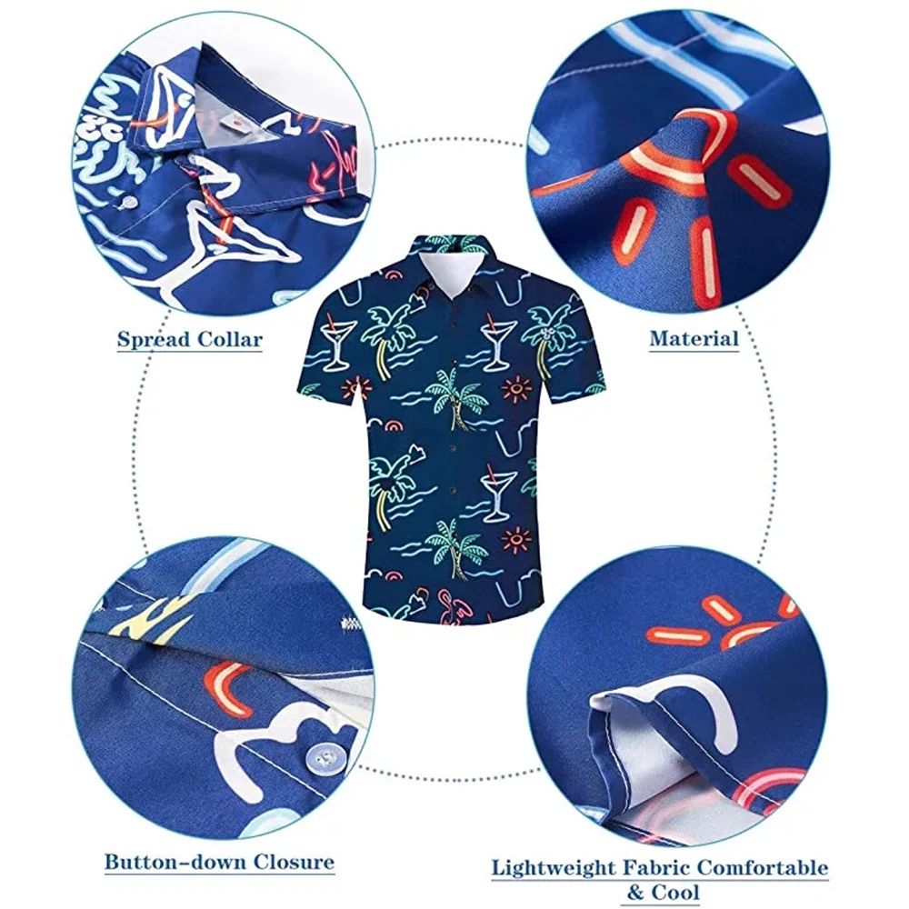FORUDESIGNS Men's Hawaiian Beach Shirt Hawaii Tapa Print Casual Short Sleeve Chemise  Homme Summer Holiday Vacation Clothing Top