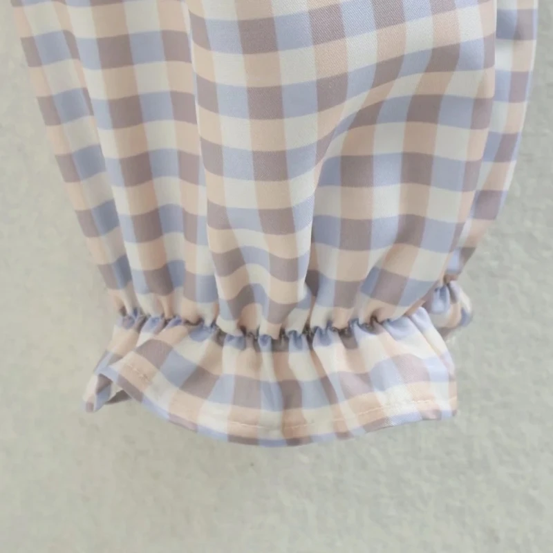 

Summer Women Cascading Ruffle Plaid Blouse Female Nine Quarter Sleeve Shirt Casual Lady Loose Tops Blusas S8872