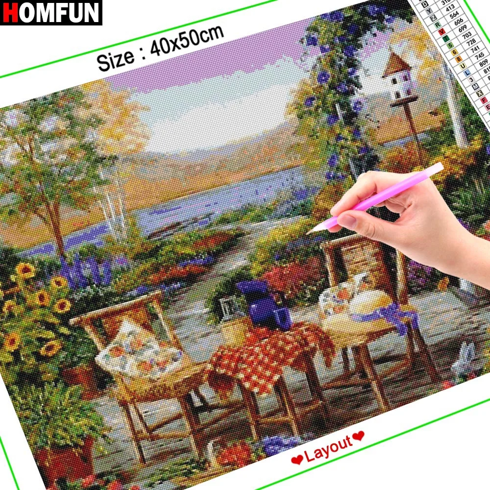 Алмазная 5D картина HOMFUN Садовый пейзаж сделай сам вышивка крестиком домашний