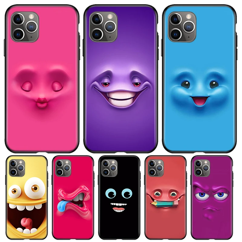 

3D funny face For Apple iPhone 12 11 Pro Max mini XS Max XR X 8 7 6 6S Plus 5S SE 2020 Soft Black Phone Case